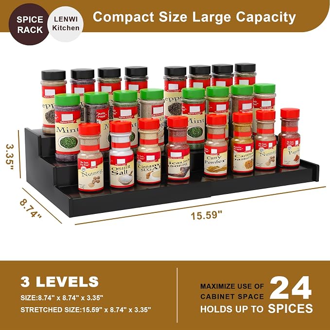Lenwi Spice Rack Organizer for Cabinet 2 Pack, 3 Tier Expandable Bamboo Spice - Image 5