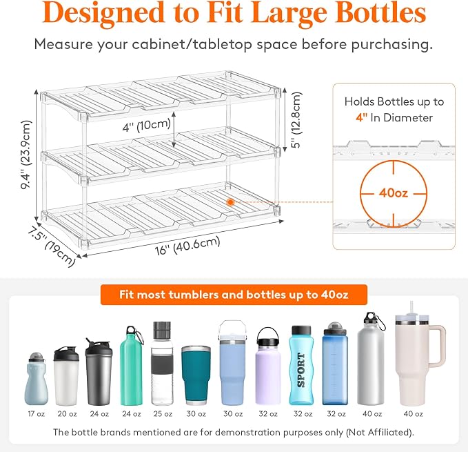 Lifewit Stackable Bottle Storage Organizer, Large Slot Water Bottle Tumbler Cup - Image 2