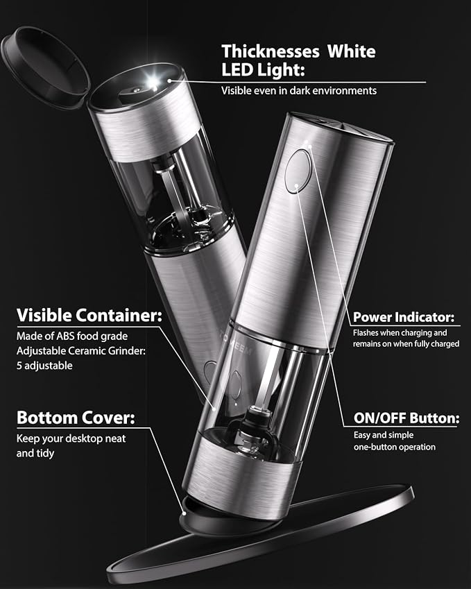 TOMEEM Upgraded Larger Capacity Electric Salt and Pepper Grinder Set - Image 7