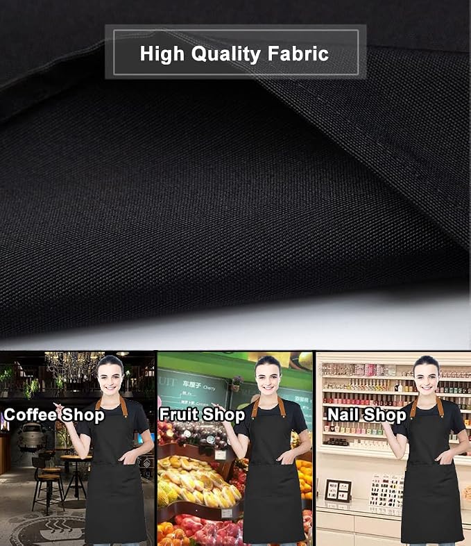 Kitchen Bib Apron with Pockets, Women Men Adjustable Neck Strap Water Resistant - Image 7