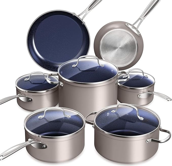 Nuwave Healthy Duralon Blue Ceramic Nonstick Cookware Set, Diamond Infused by NuWave
