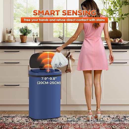 PayLessHere | 13 Gallon Stainless Steel Trash Can | Deep Blue | Automatic - Image 3