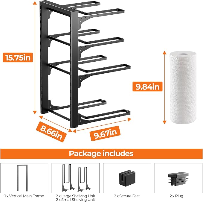 MUDEELA Pots and Pans Organizer under Cabinet 15.75" Tall, 4-Tier Heavy Duty - Image 7