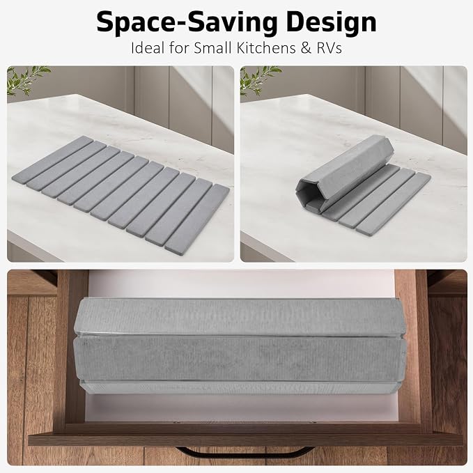 Stone Dish Drying Mats for Kitchen Counter, Drying Collapsible Dish Drying Mat - Image 3
