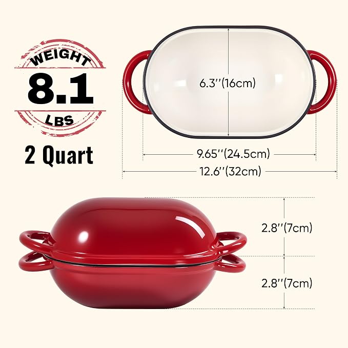 2 QT Oval Dutch Oven for Bread Baking, Enamelled Cast Iron Bread Oven for - Image 3