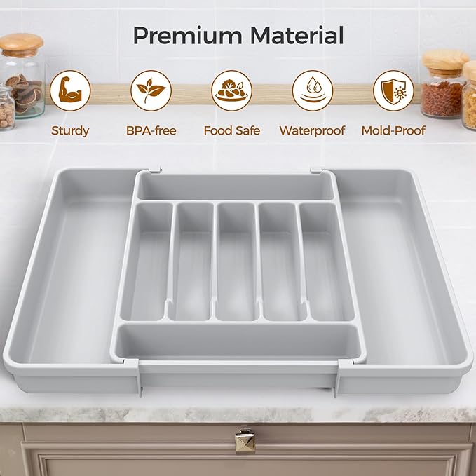ukeetap Extra Large Expandable Silverware Organizer, BPA-Free Food-Safe Cutlery - Image 4