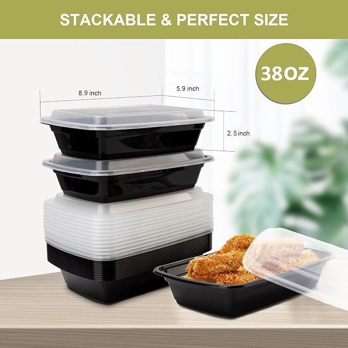 Ezalia 50 Pack- Meal Prep Containers 38oz, Plastic Food Prep Containers Reusable - Image 6