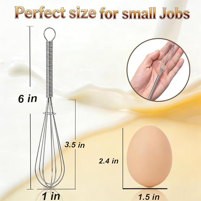Anaeat 6 Pack Small Wire Whisks, Portable Stainless Steel Kitchen Tiny Whisk & - Image 6