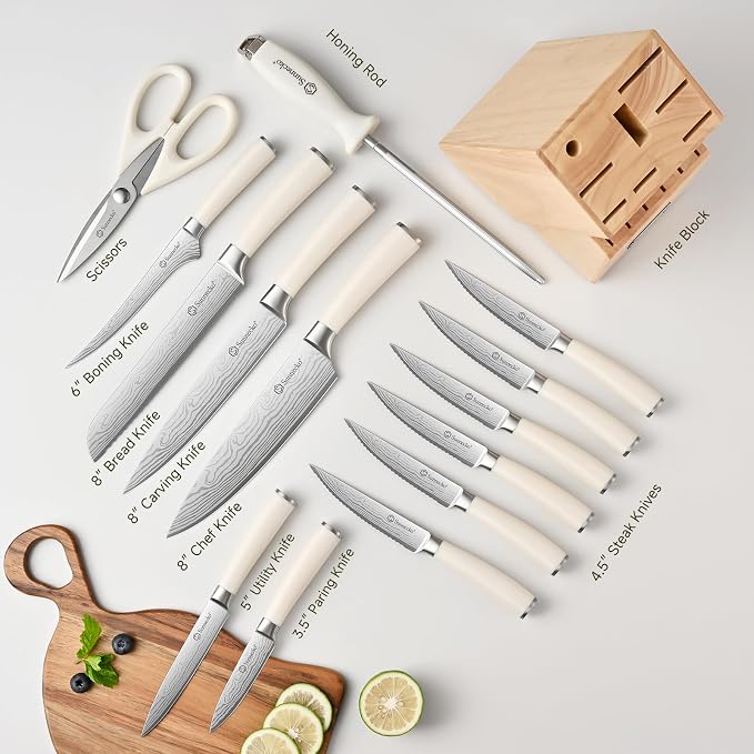 Sunnecko Knife Set with Block and Sharpener, 15 Piece Kitchen Knife Block Set - Image 5