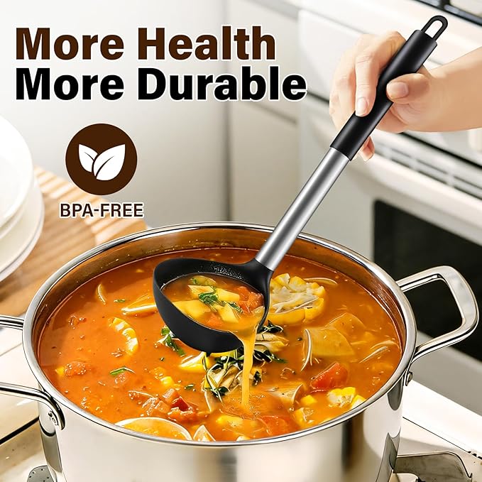 3 Pcs Silicone Cooking Spoon Set, Kitchen Utensils Include Solid & Slotted Spoon - Image 6