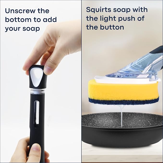 Dish Brush with Soap Dispenser Storage Set with 2 PCS Sponge Refills & Holder - Image 3