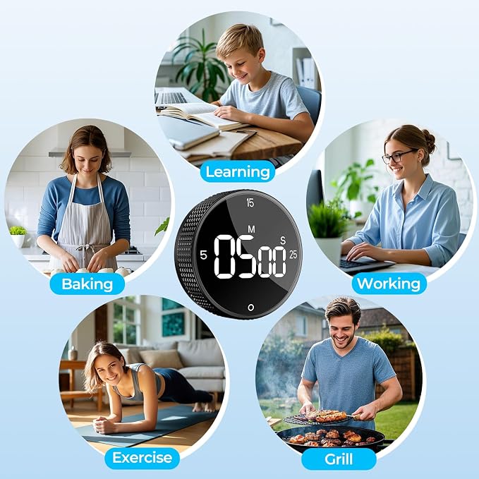 Digital Kitchen Timer, Large Display Magnetic Countdown Countup Timer, 3 Preset - Image 8