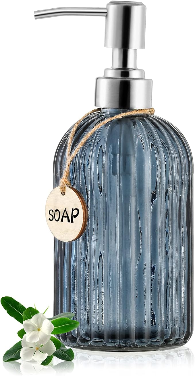MOCLIF 16 OZ Soap Dispenser，Tempered Glass Clear Vertical Stripe by MOCLIF