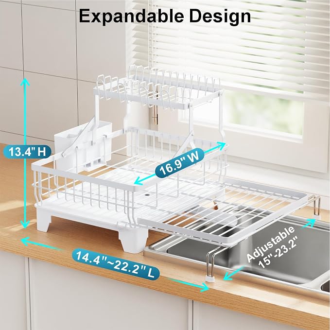 GSlife Large 2 Tier Dish Drying Rack, Expandable Heavy-Duty Dish Rack - Image 6