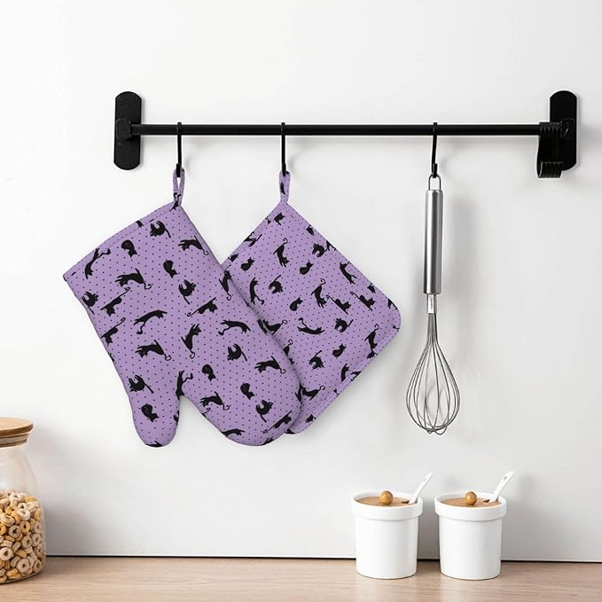 Black Cat Oven Mitts and Pot Holders Sets of 4, Resistant Hot Pads - Image 6