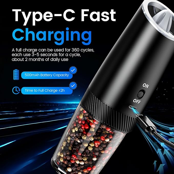 MealHelper Rechargeable Gravity Electric Salt and Pepper Grinder Set - Image 5