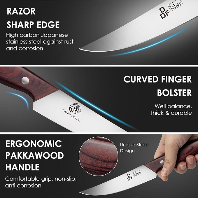 DDF iohEF Steak Knives Set of 6, Non-serrated Steak Knife 4.5 Inch High Carbon - Image 3