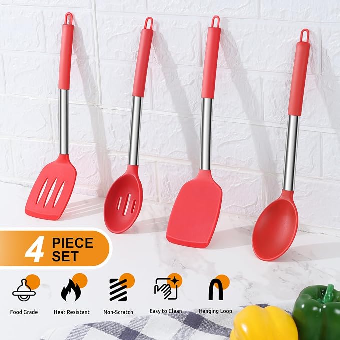 Cooking Utensils Set of 4, E-far Silicone Kitchen Utensils - Image 3