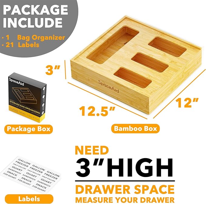 SpaceAid Bag Storage Organizer for Kitchen Drawer, Bamboo Organizer, Compatible - Image 5