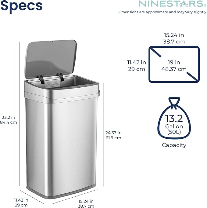 Ninestars 13 Gallon Odor Neutralizing Smart Trash Can, UV + Ozone Dual - Image 8