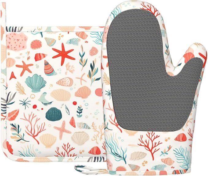 Cartoon Starfish and Shells Oven Mitts and Pot Holders Sets Silicone Kitchen by Unknown
