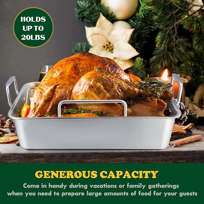 E-far Roasting Pan, 16 x 11.5 Inch Stainless Steel Turkey Roaster - Image 4