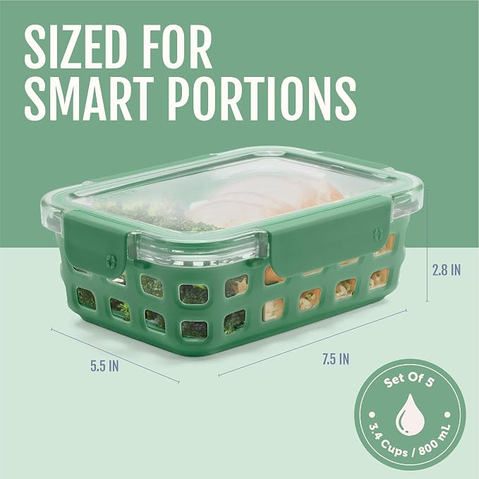 Ello Duraglass 3.4 Cup Meal Prep Sets 10Pc, 5 Pack Set- Glass Food Storage - Image 4