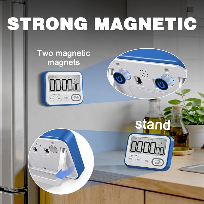 Digital Kitchen Timer Magnetic Loud Alarm, Large LCD Screen Silent/Beeping - Image 4