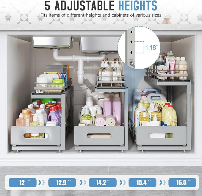 Under Sink Organizer Upgrade To Professional Rails, 2-Tier Dual Pull Out - Image 6