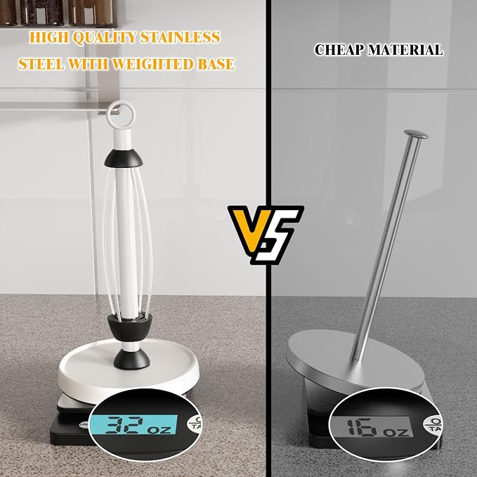 White Paper Towel Holder Countertop, One-Handed Tear, Stainless Steel, Weighted - Image 5