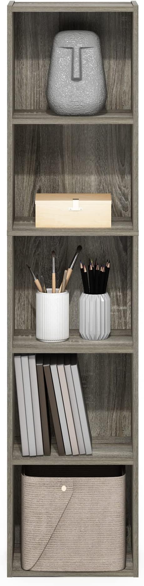 Furinno PASIR Book Shelf, 5-Tier Tall Narrow Bookshelf, Open Shelves Bookcase - Image 6