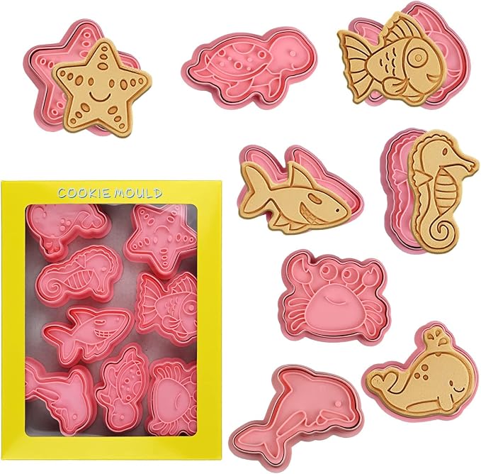 Ocean Cookie Cutters With Plunger Stamps Set, 8 Piece See Cookie Cutters - Image 8
