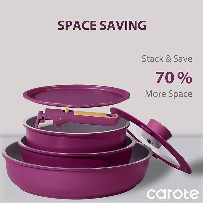 CAROTE Ceramic Pots and Pans Set, Nonstick Cookware Set Detachable Handle - Image 6
