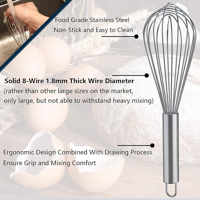 Whisks for Cooking, 3 Pack Stainless Steel Whisk for Blending, Beating and - Image 2