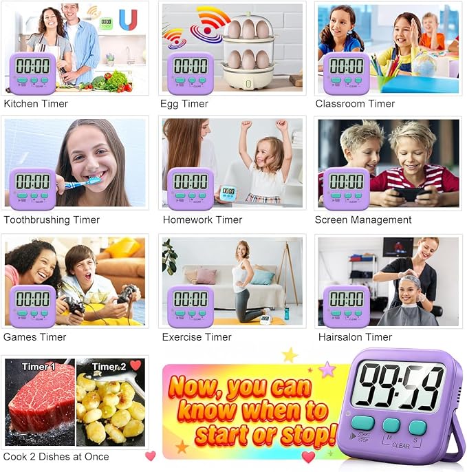 Antonki 2 Pack Digital Timer for Kids, Magnetic Countdown Kitchen Timers for - Image 7