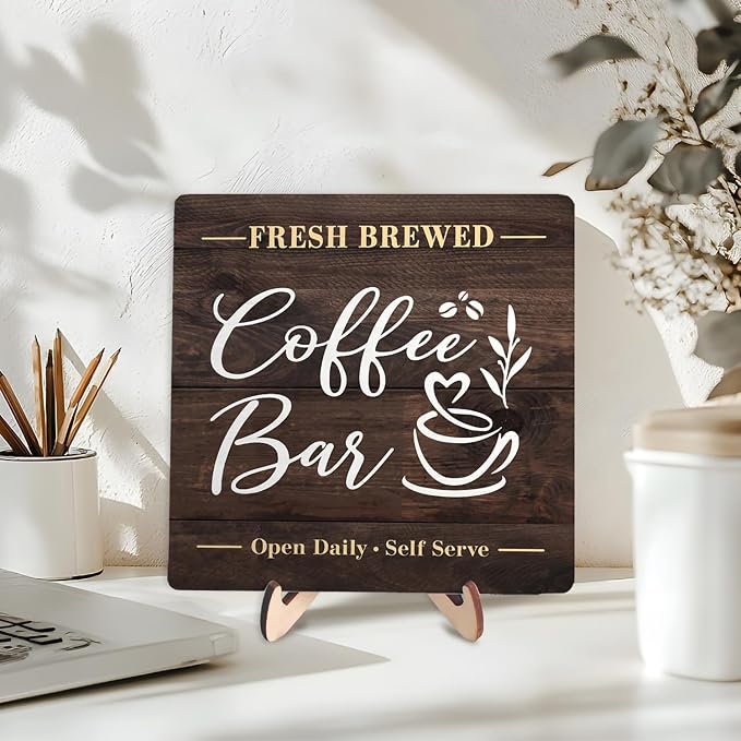 Coffee Bar Sign Plaque, Rustic Wooden Tabletop Plaque - Image 3