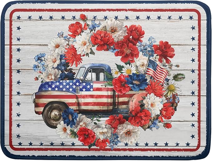 Patriotic Truck Dish Drying Pad 4th of July Drying Mat by Giwawa