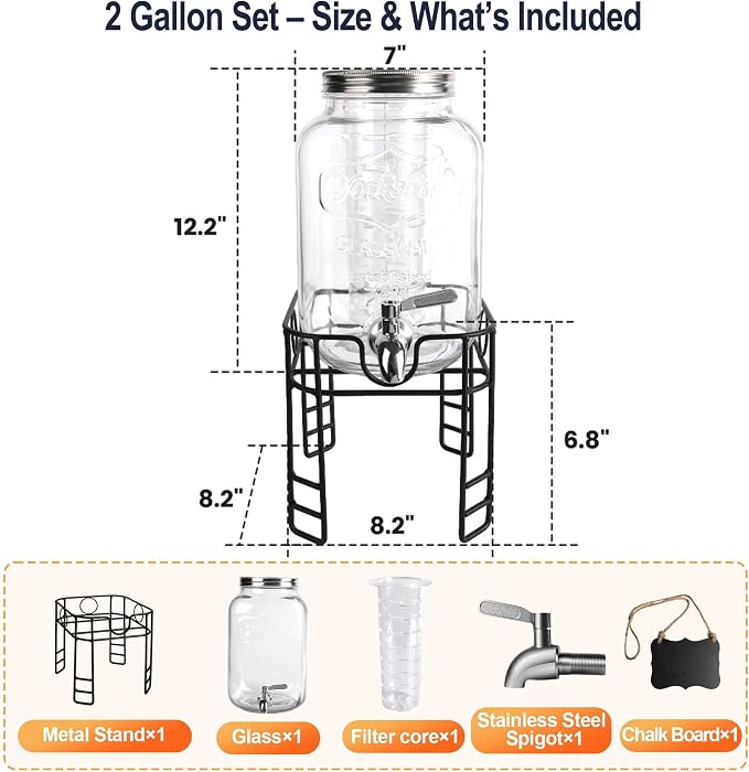 2 Gallon Drink Dispensers for Parties, 1 Pack Glass Beverage Dispenser - Image 2