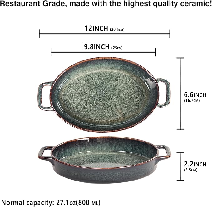 9" x 6" Porcelain Oval Casserole Dishes, 2 pieces Baking Dish - Image 2