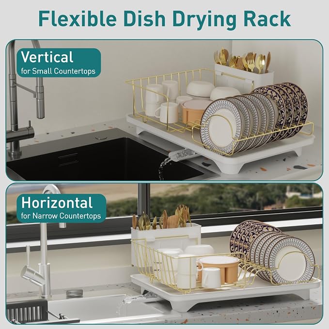 Buruis Dish Drying Rack for Kitchen Countertop, Large Capacity Gold Stainless - Image 6