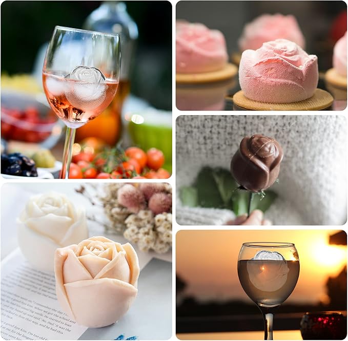 Ice Cube Tray, Mikiwon 2 inch Rose Ice Cube Trays - Image 5