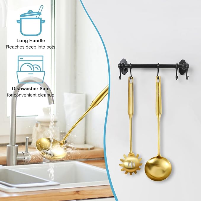 Gold Soup Ladle and Spaghetti Spoon Set - Image 2