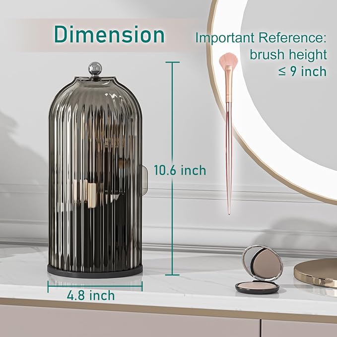 GAXmi Makeup Brush Holder with Lid Cosmetic Tools Organizer 360 Rotating - Image 2