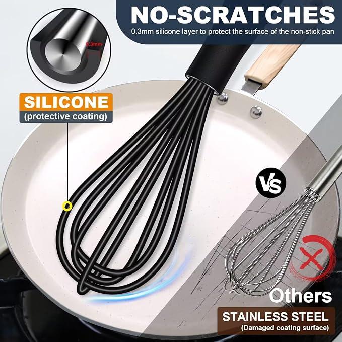 Eddeas Silicone Mini Whisk, Small whisks Non-Stick Tiny Whisks set of 2（5.5in & - Image 3
