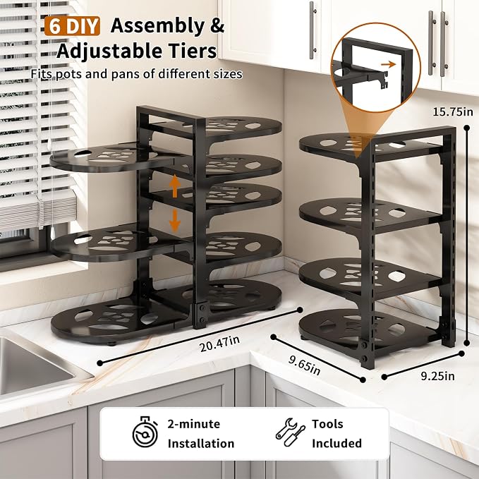 Adjustable Heavy Duty Pots and Pans Organizer Under Cabinet, 8-Tier Pot and Pan - Image 3