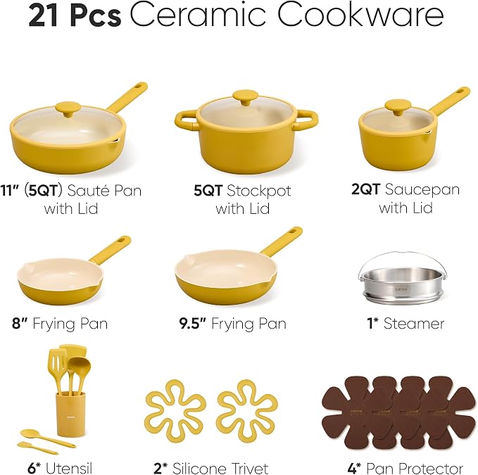 CAROTE 21pcs Cookware Set Nonstick Pots and Pans Set, Ceramic Cookware Set - Image 2