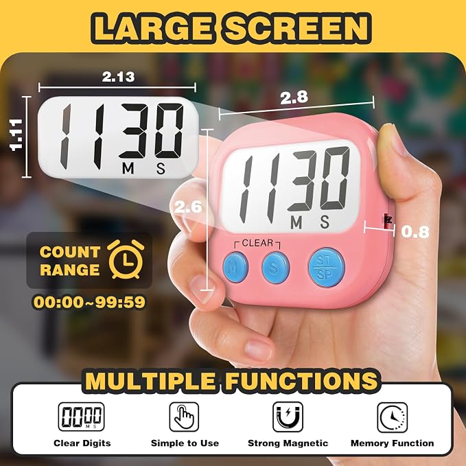2 Pack Classroom Timers for Teachers Kids Large Magnetic Digital Timer Blue Pink - Image 4