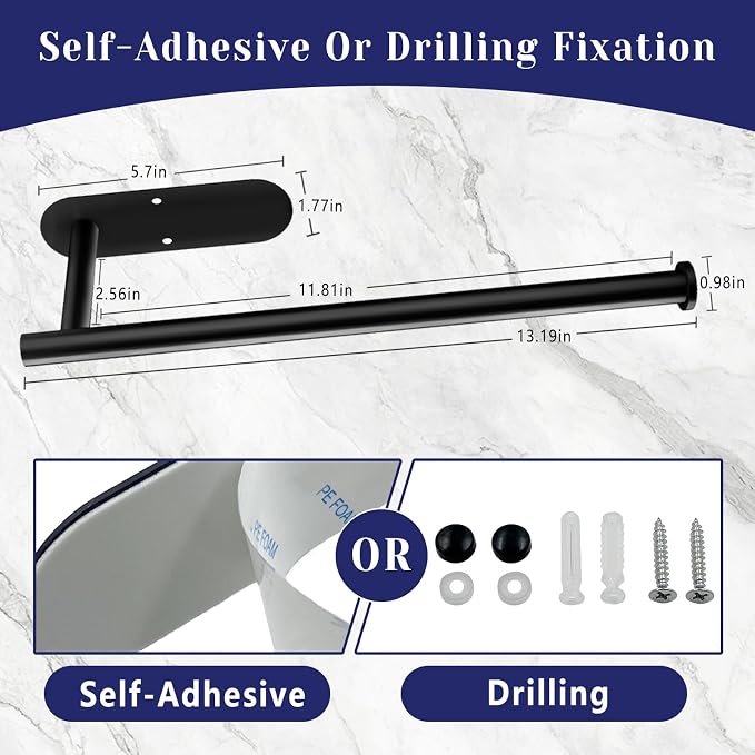 Paper Towel Holder, Self Adhesive or Drilling Paper Towel Holder Under Cabinet - Image 6