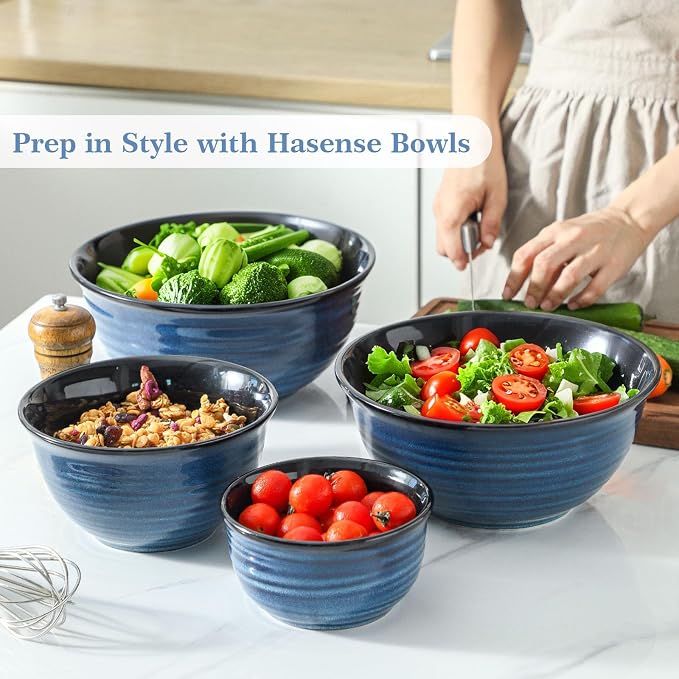 Hasense Mixing Bowls Set, Porcelain Large Salad Bowls - Image 7