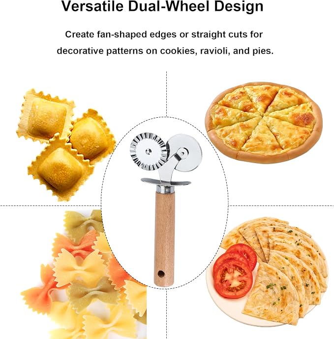 Pastry Double Cutter Wheel, 2 Pack Pasta Cutter Wheel, Dual-Head Baking Tool - Image 4